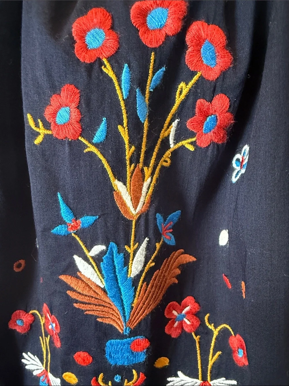 Tory Burch Embroidered On or Off Shoulder Peasant Tunic Dress Navy Size Small